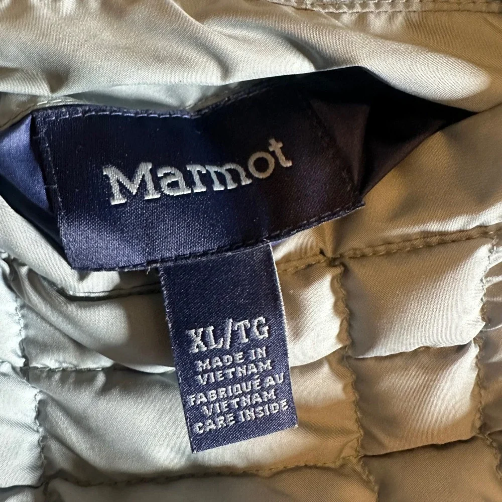 Marmot Boys Featherless Reversible Hooded Hybrid Puffer Navy Blue Grey XL Hiking